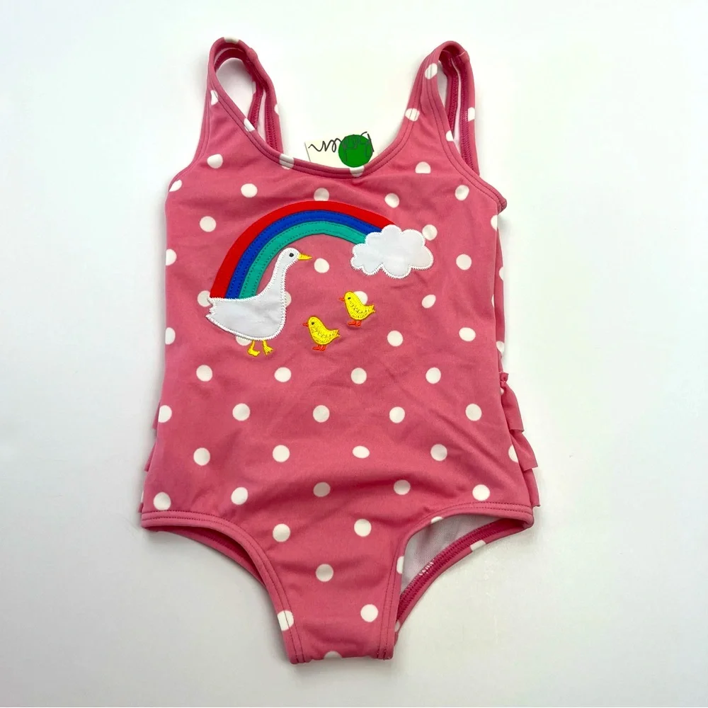 Baby Boden Duck Rainbow Polkadot‎ One Piece Swimsuit Ruffles 3 - 6 Months NEW
